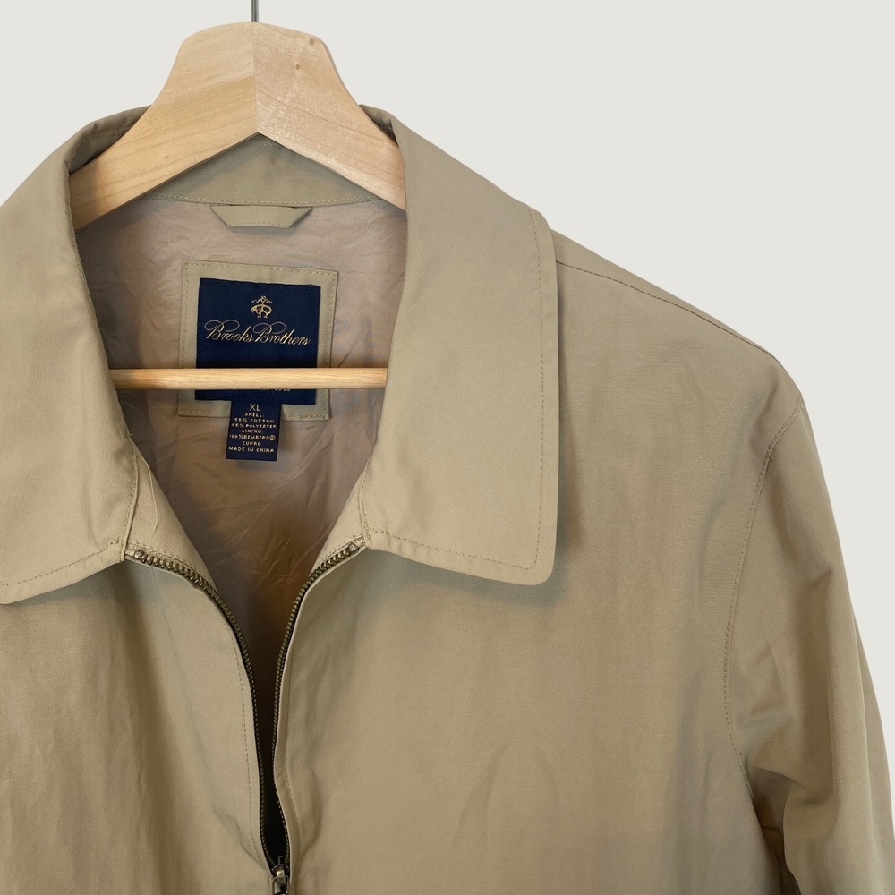 Brooks Brothers XL Harrington Jacket Tan Beige Full Zip Cotton Blend Bemberg
